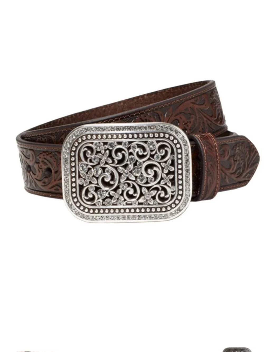 Ariat  Western Filigree Rhinestone  Buckle Embossed Leather Belt